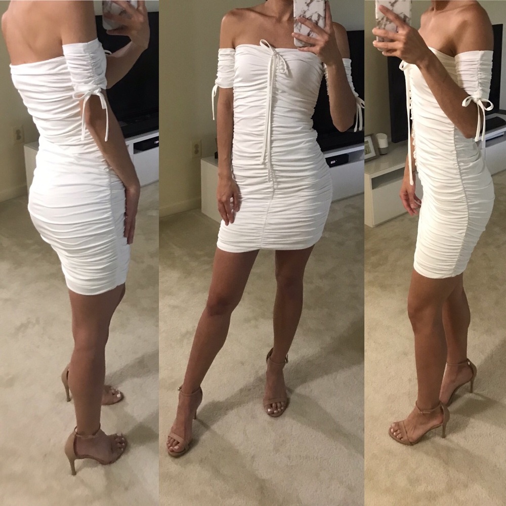 FashionNova White Ruched Dress
